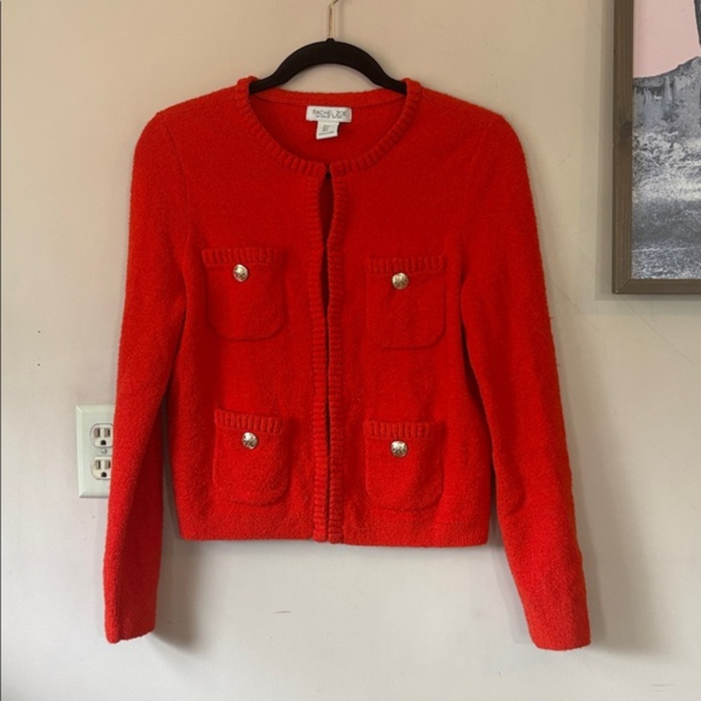 Rachel Zoe Bright Red-Orange Ladylike Boucle 4-Pocket Cardigan Size Small